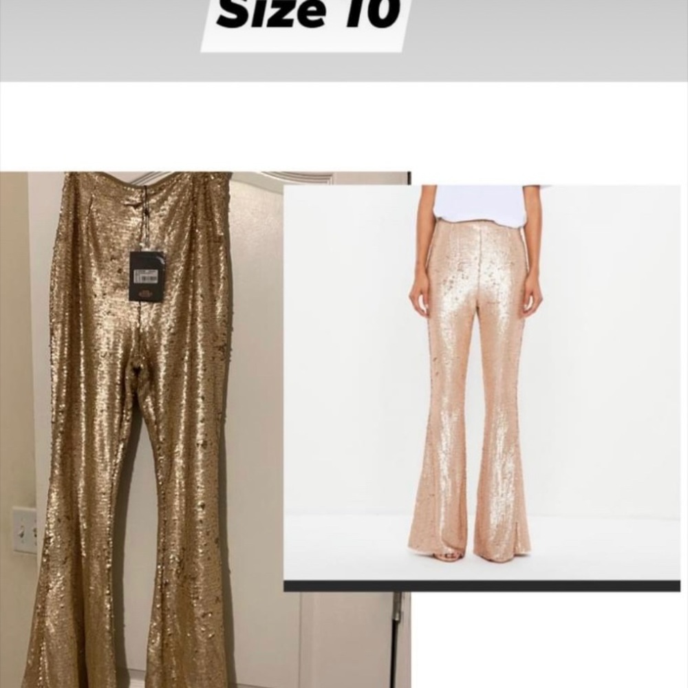 peace + love gold matte sequin flared pants